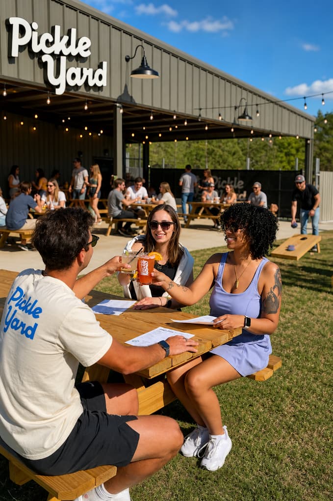 Outdoor social gathering at The Pickle Yard